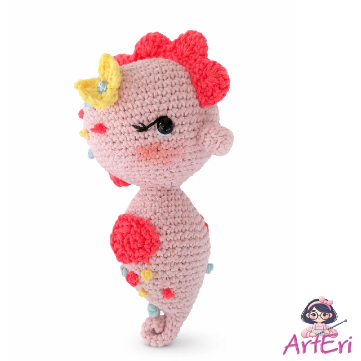 Πλεκτός ιππόκαμπος ροζ (20cm)