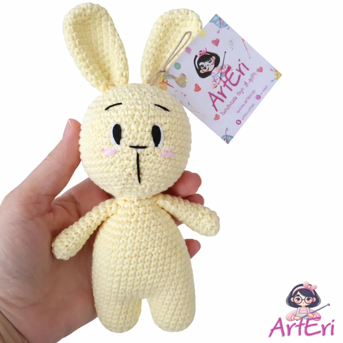 Μικρό πλεκτό κουνελάκι κίτρινο(15cm)