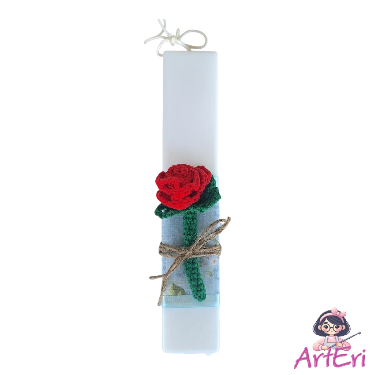 Χειροποίητη λαμπάδα πλεκτό τριαντάφυλλο (25cm)