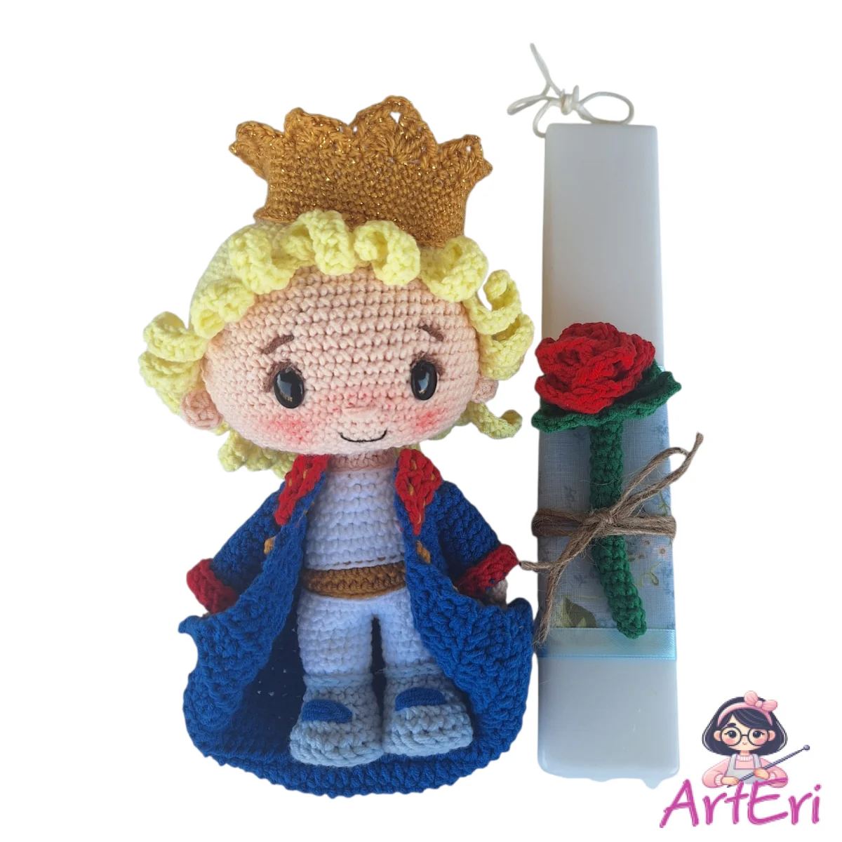 Χειροποίητη λαμπάδα πλεκτός πρίγκιπας (25εκ)