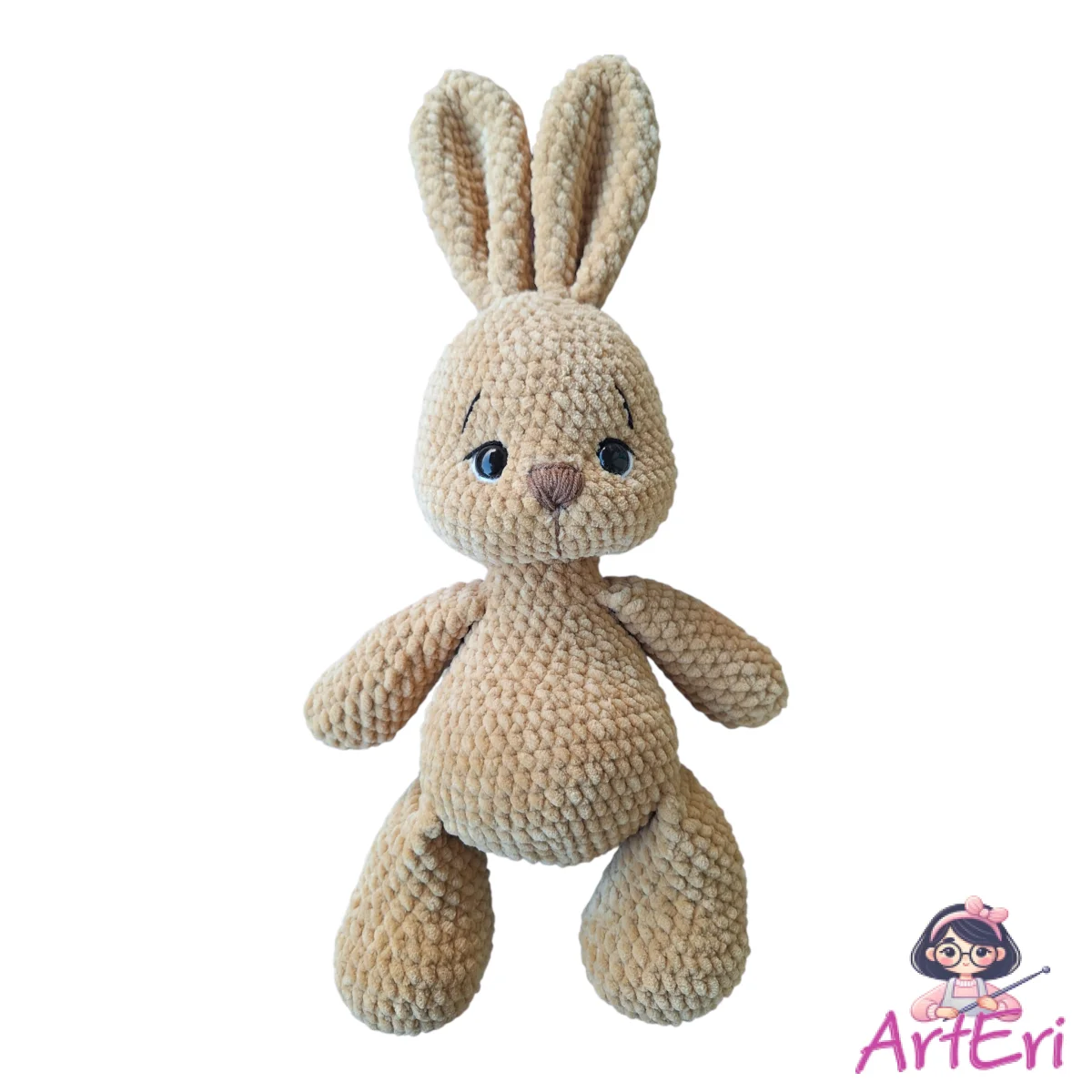 Πλεκτό βελούδινο κουνελάκι με στεφανάκι και φιόγκο 30εκ )