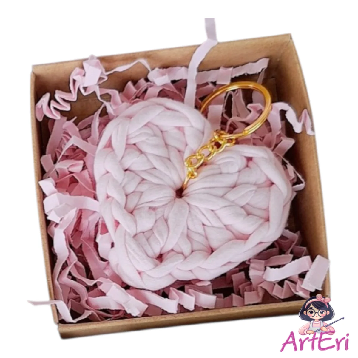 Πλεκτό μπρελόκ καρδιά ροζ (6cm)