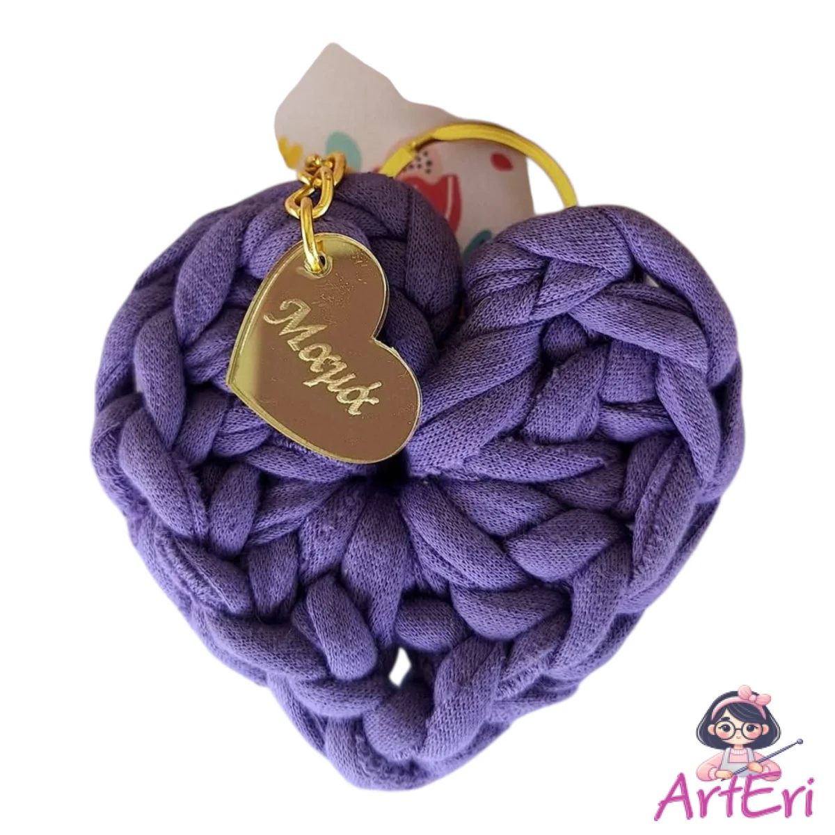 Πλεκτή καρδιά Μπρελόκ για τη μαμά μωβ (7cm)