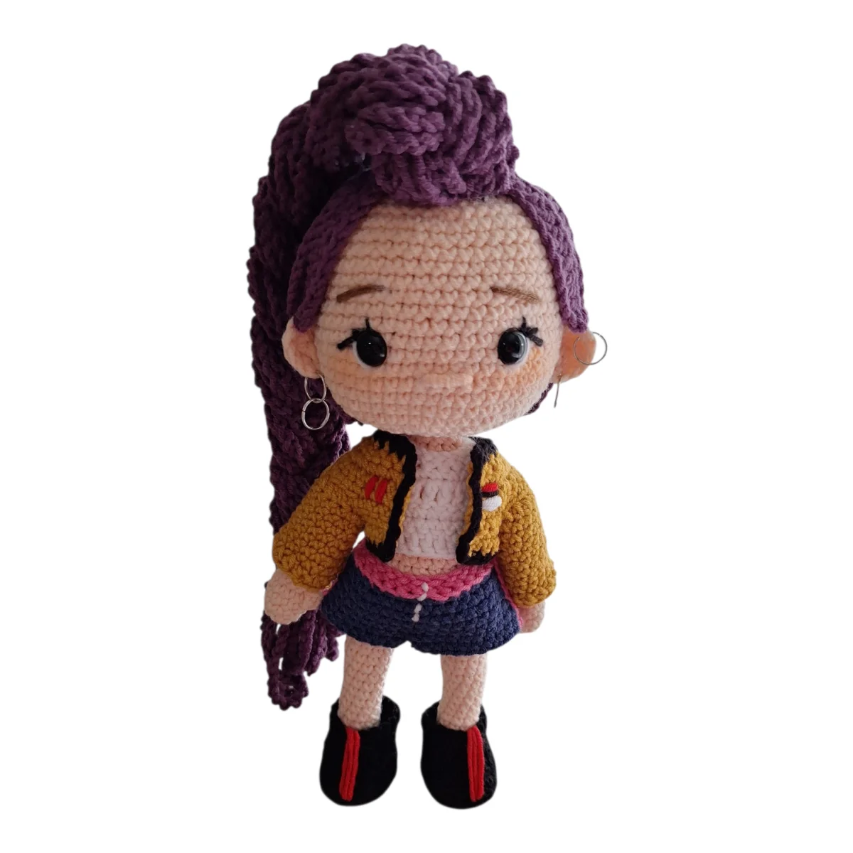 Πλεκτή κούκλα Ρούμι μωβ μαλλιά(22cm)