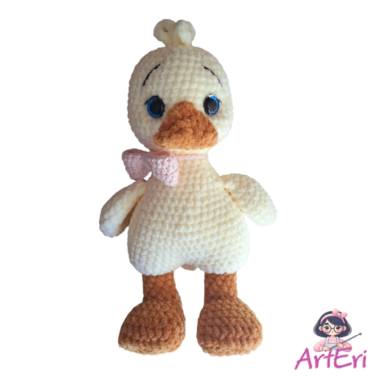 Πλεκτό βελούδινο παπάκι εκρού (26cm)