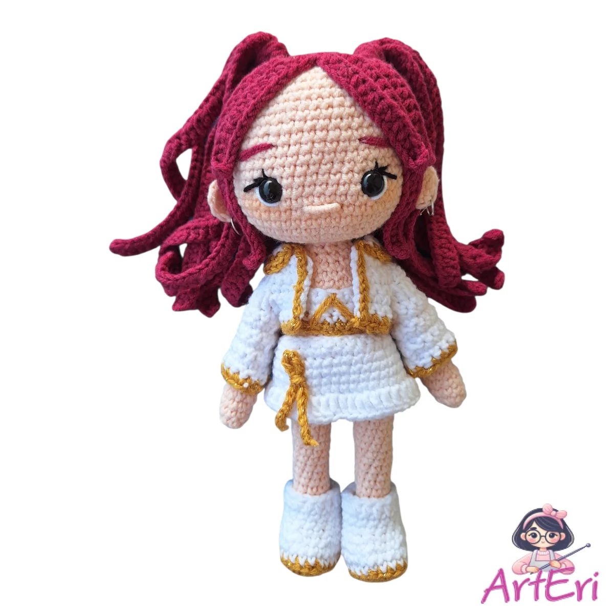 Πλεκτή κούκλα Μίρα λευκά ρούχα(22cm)