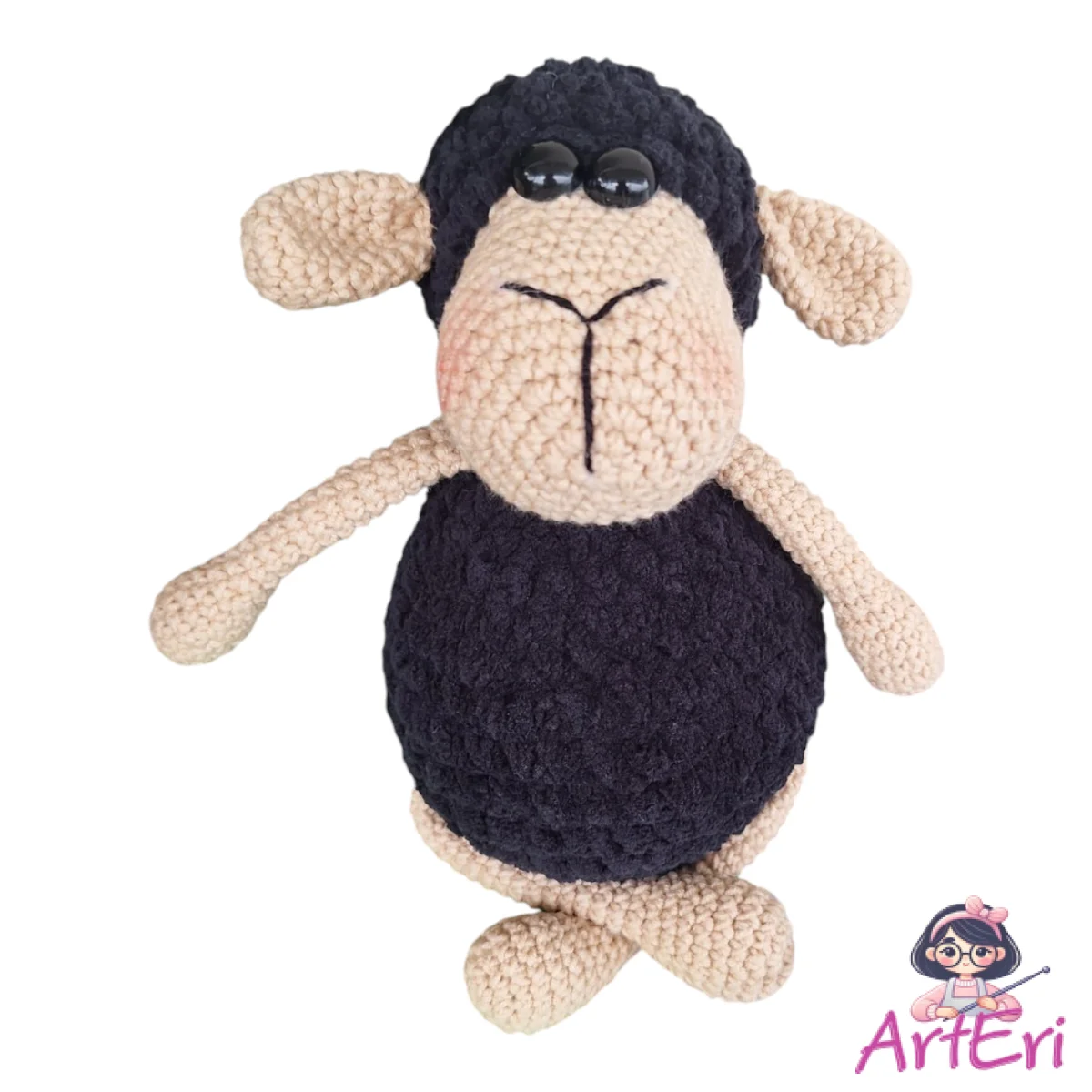 Πλεκτό χειροποίητο προβατάκι μαύρο(18cm)