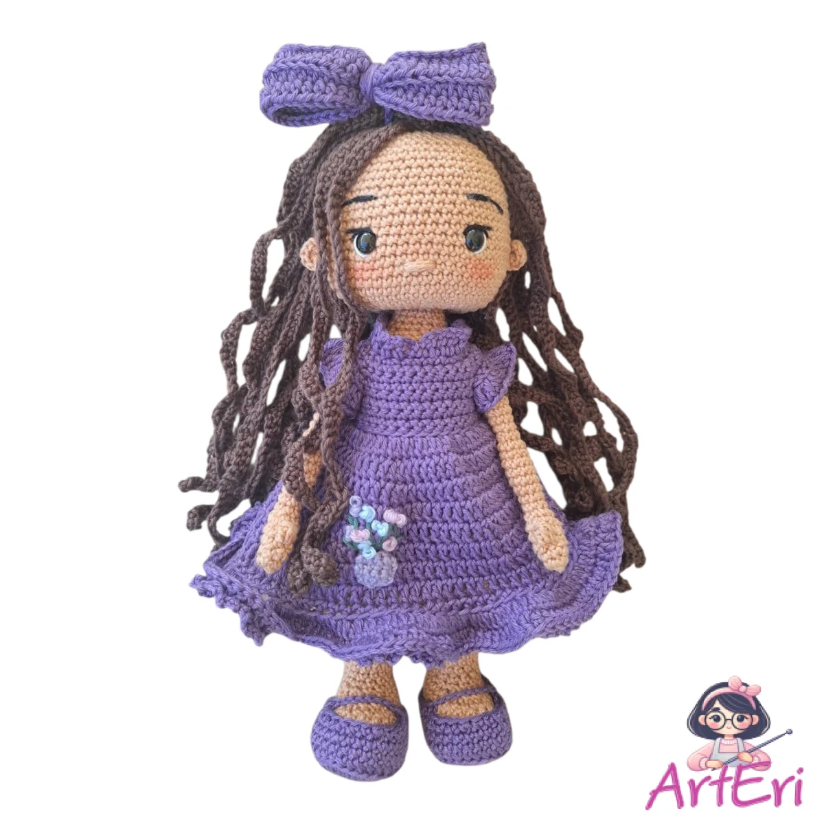 Πλεκτή κούκλα μωβ φόρεμα (27cm)