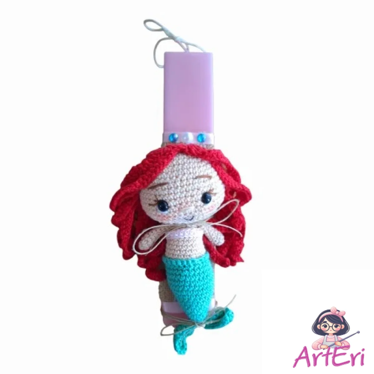 Λαμπάδα με πλεκτή γοργόνα (25cm)