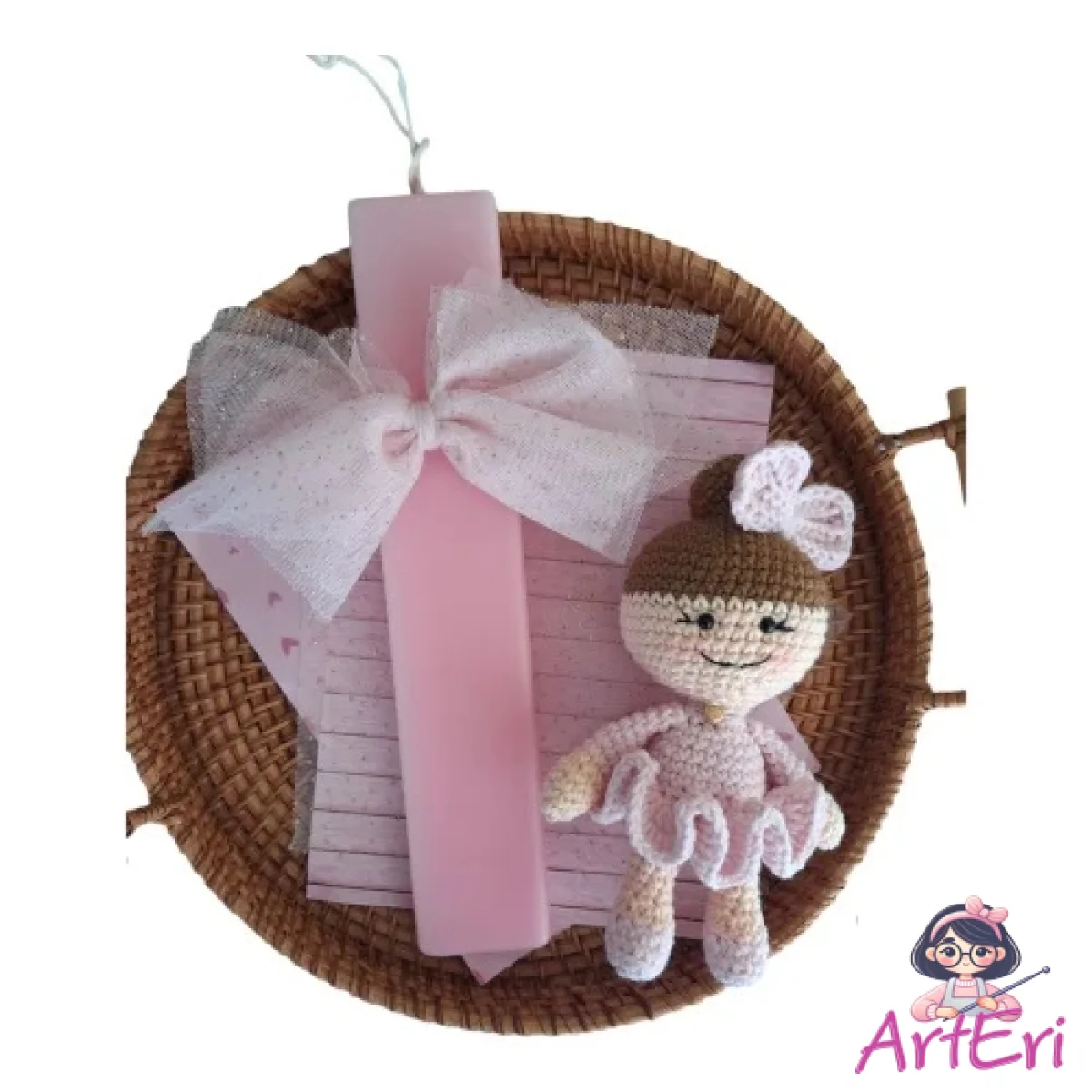 Χειροποίητη λαμπάδα με πλεκτή μπαλαρίνα (25cm)