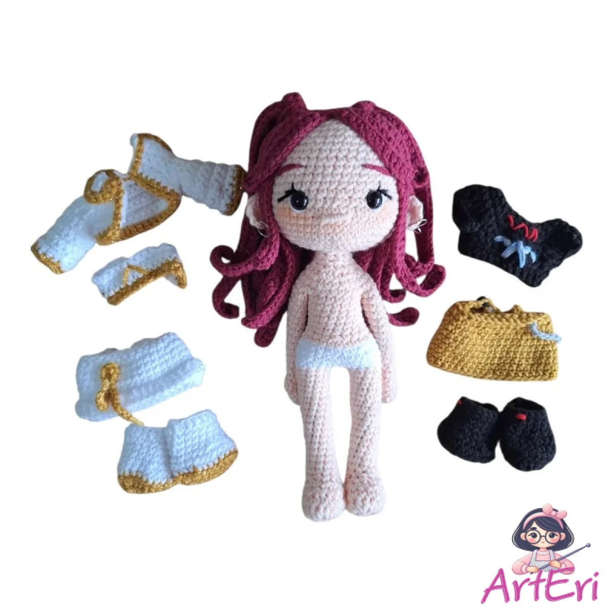 Πλεκτή κούκλα Μίρα σετ (22cm)