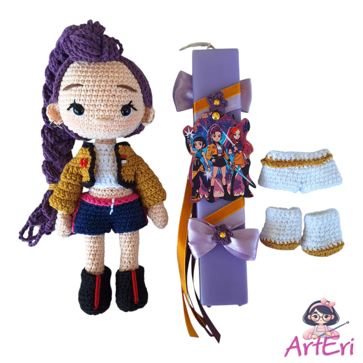 Πλεκτή κούκλα Ρούμι σετ με λαμπάδα(22cm)