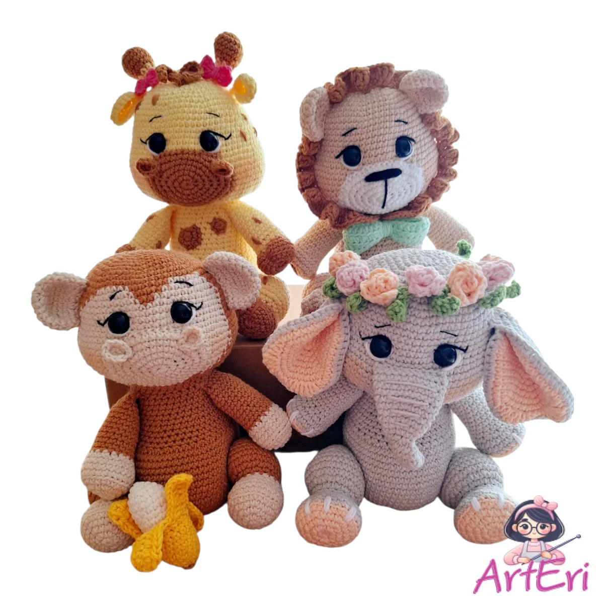 Σετ 4 πλεκτά ζωάκια σαφάρι (20cm)