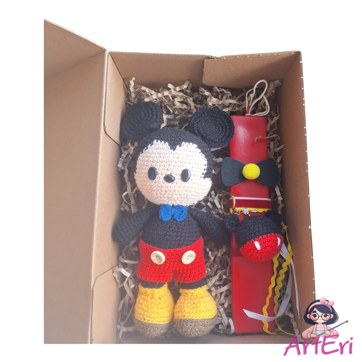 Χειροποίητη λαμπάδα με πλεκτό ποντικάκι (25cm)