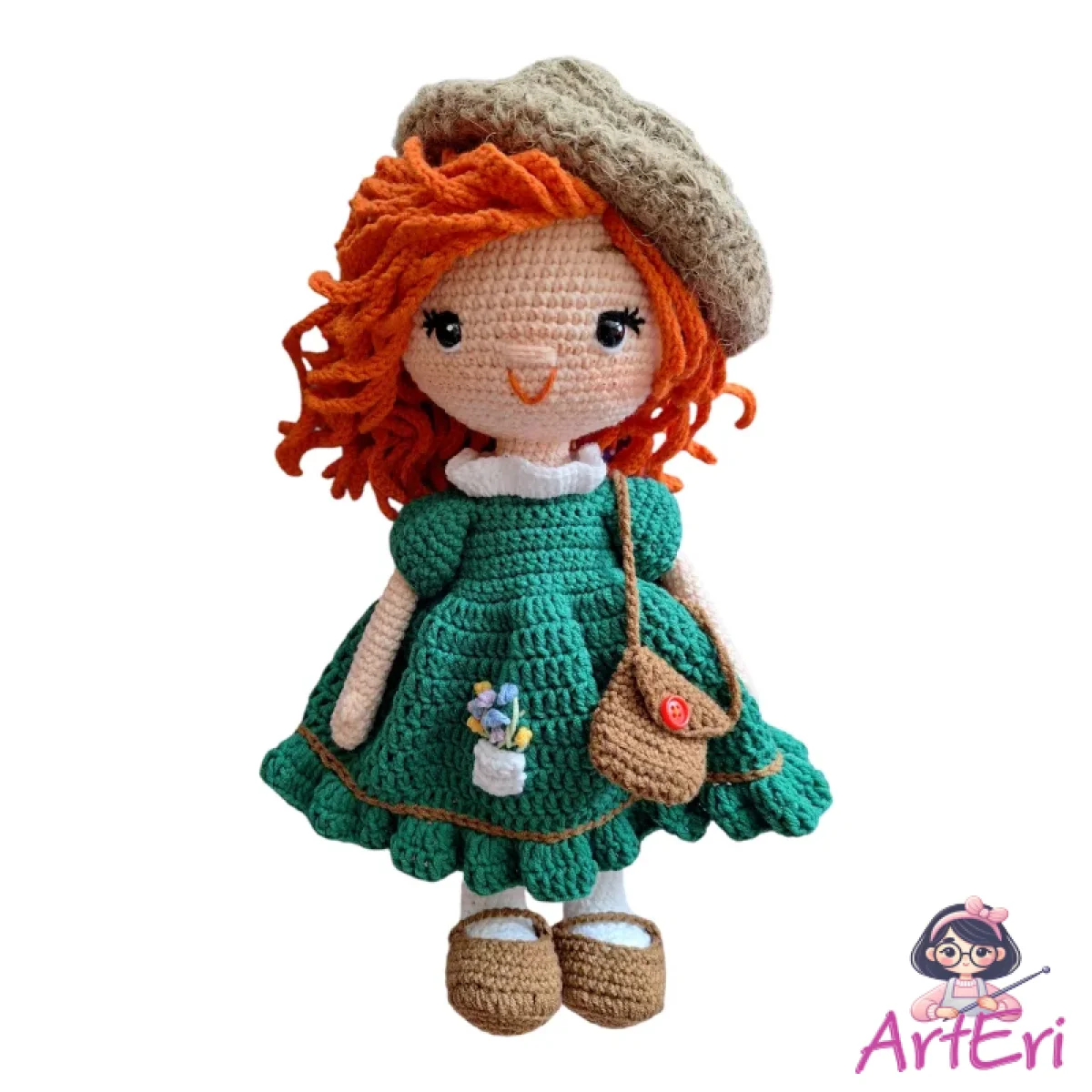 Χειροποίητη πλεκτή κούκλα "Χλόη" πορτοκαλί μαλλιά (30εκ.)