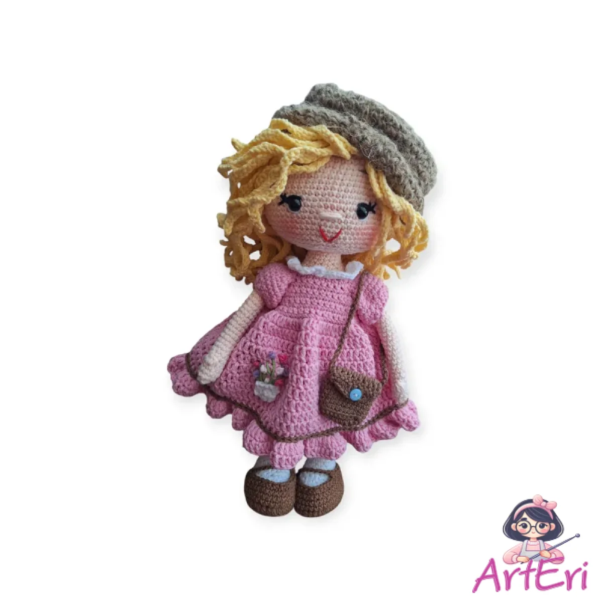 Χειροποίητη πλεκτή κούκλα με ξανθά μαλλιά (30cm)